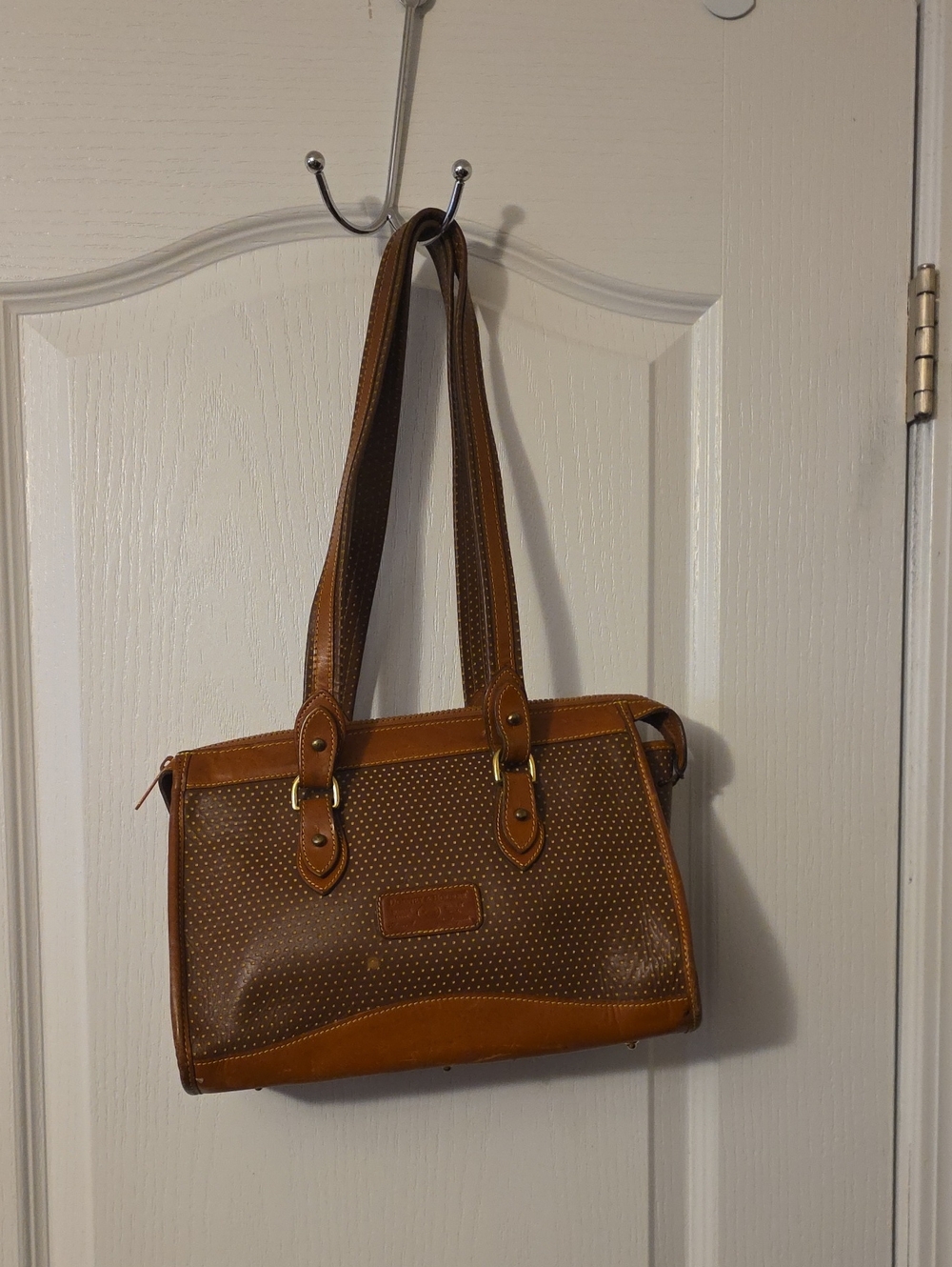 Vintage Dooney & Bourke Classic Brown Perforated Tote Bag - Women